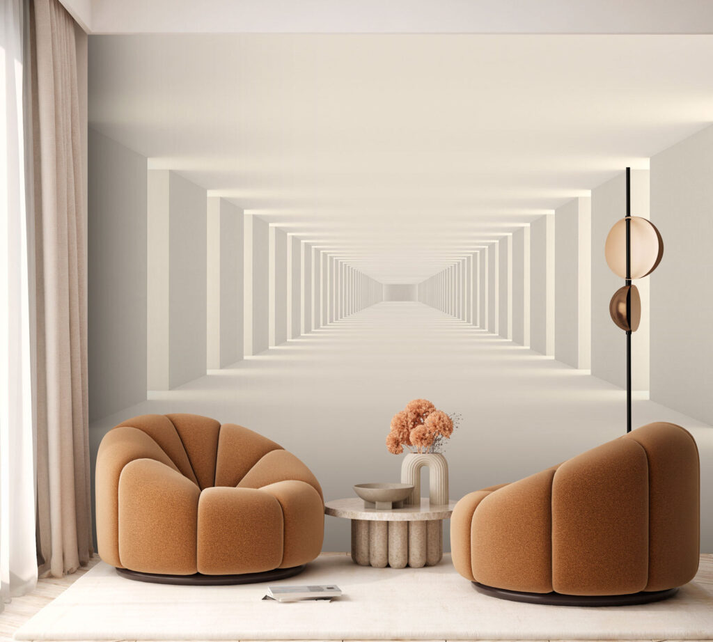 Lange witte kamer met zuilen — interieur 3
