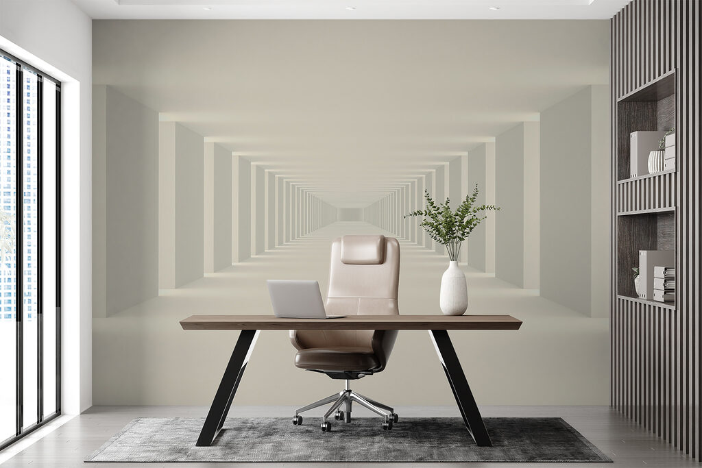 Lange witte kamer met zuilen — interieur 5