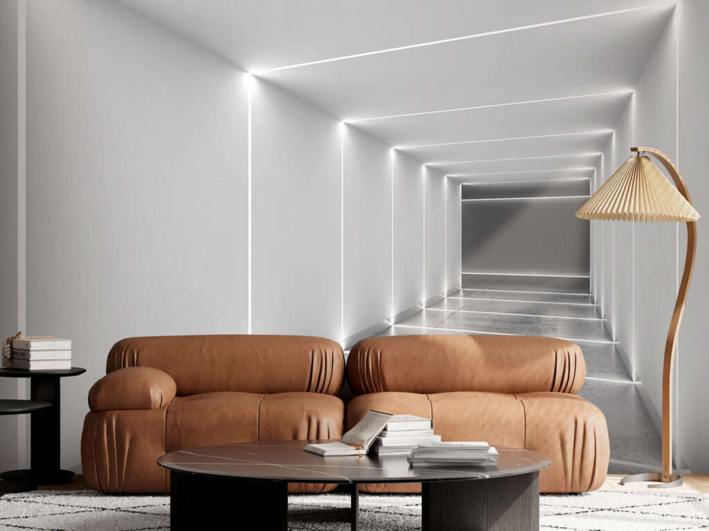 Witte lichtlijnen in dieptegang — interieur 2