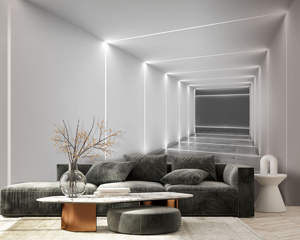 Witte lichtlijnen in dieptegang — interieur 3