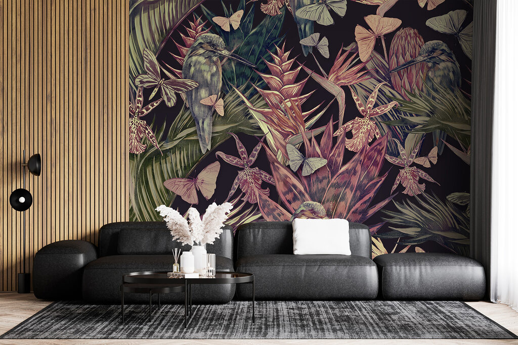 Papegaaien tussen oudroze tropenplanten — interieur 4