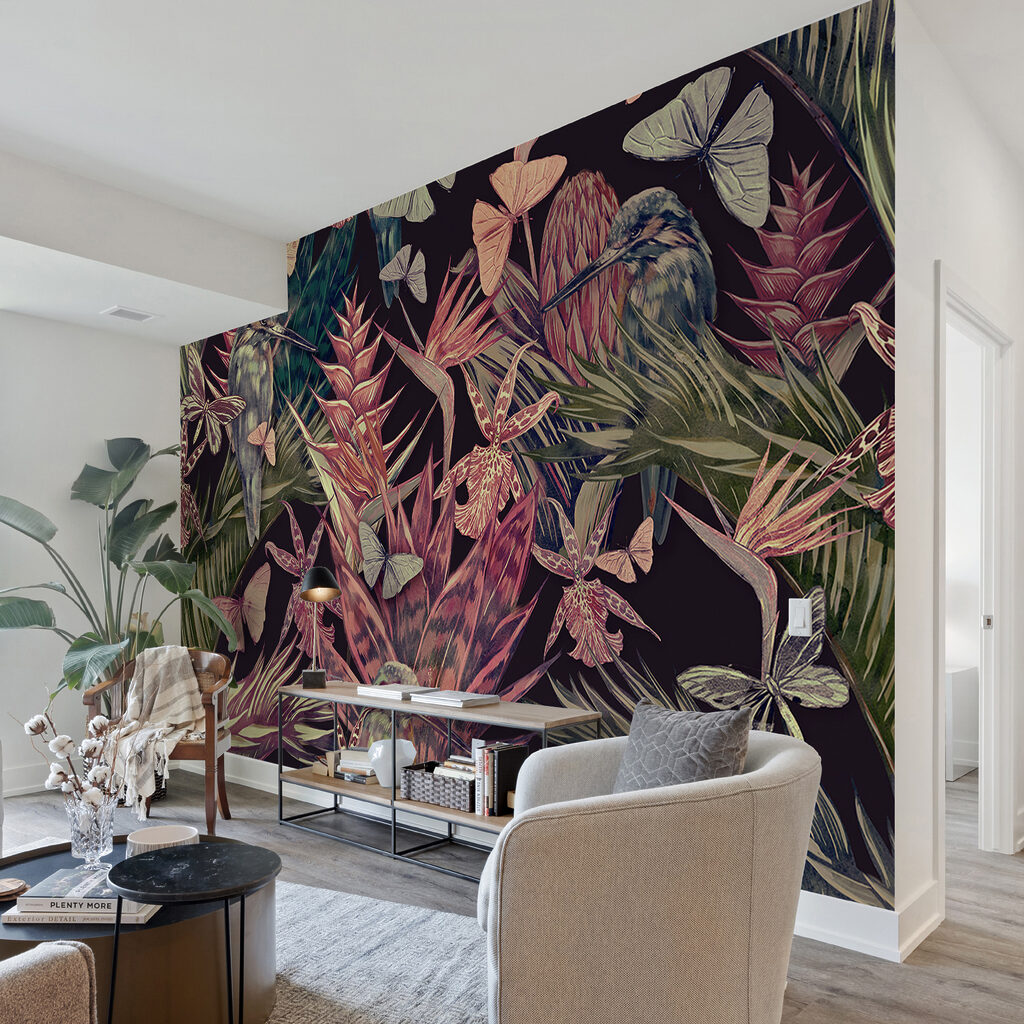 Papegaaien tussen oudroze tropenplanten — interieur 5