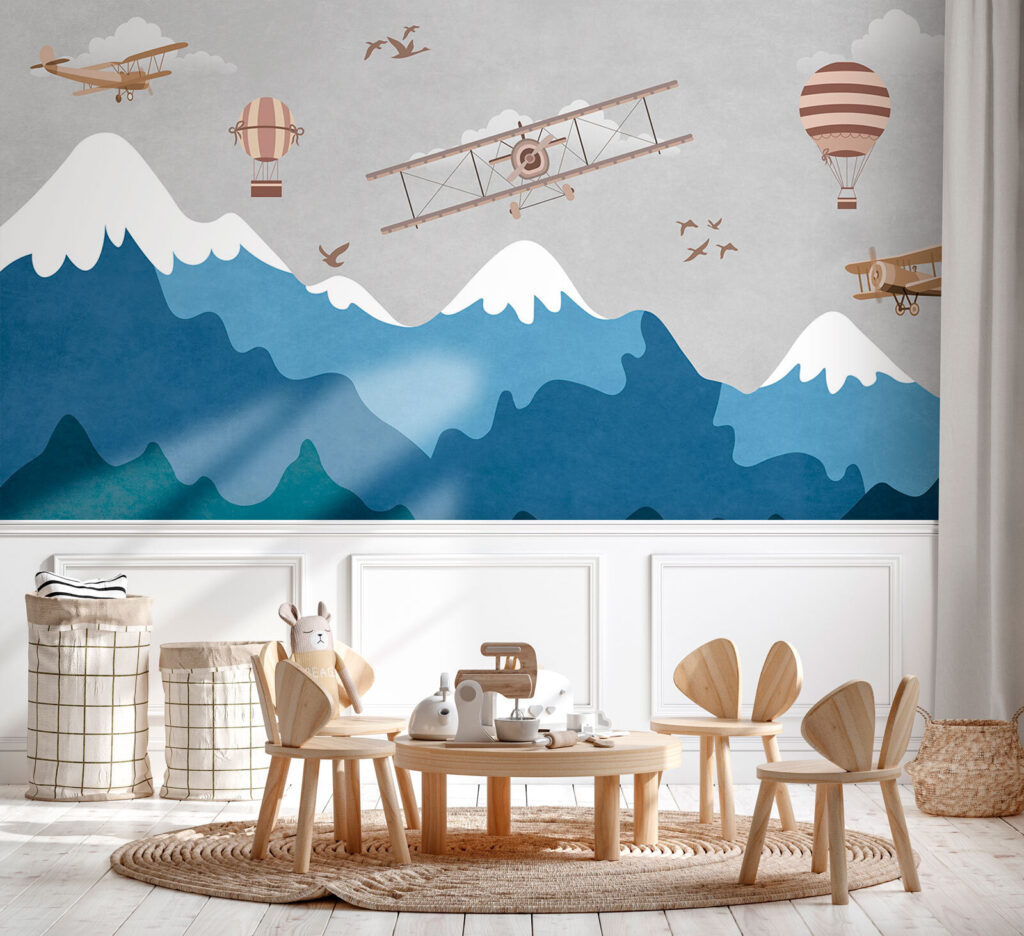 Oude vliegtuigen boven berglagen — interieur 1
