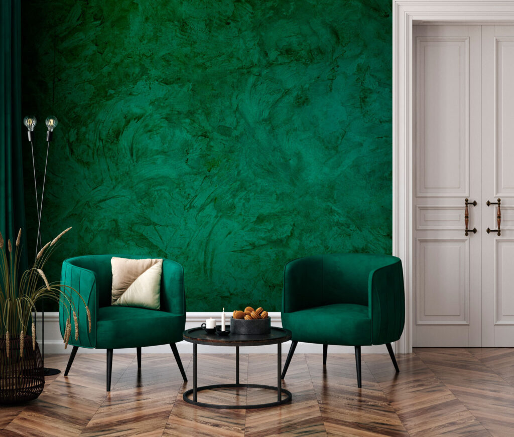 Levendig groen abstract oppervlakontwerp in een interieur