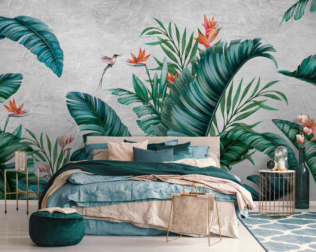 Groene bladeren met paradijsbloemen — interieur 2