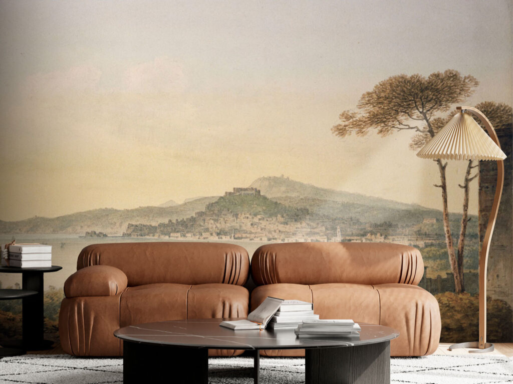 Oude landschapsprent met zuilenrand — interieur 1