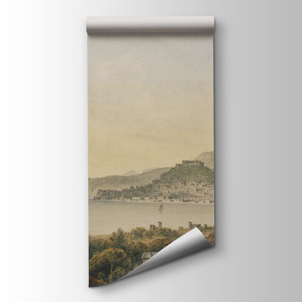 Oude landschapsprent met zuilenrand — productweergave
