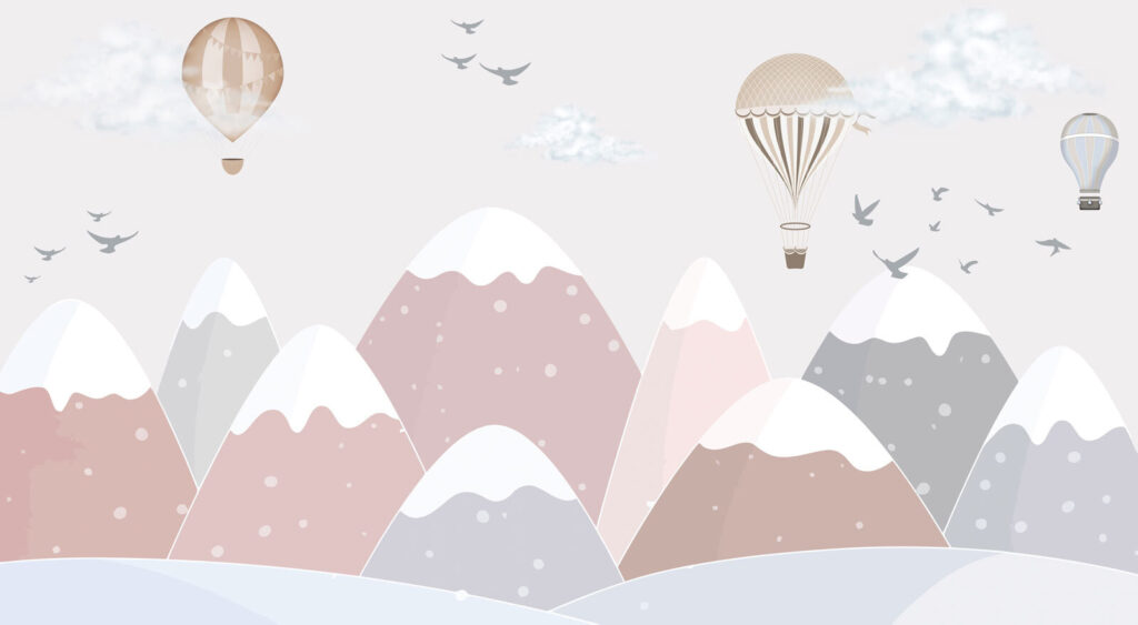 Luchtballonnen boven roze bergen — volledig ontwerp