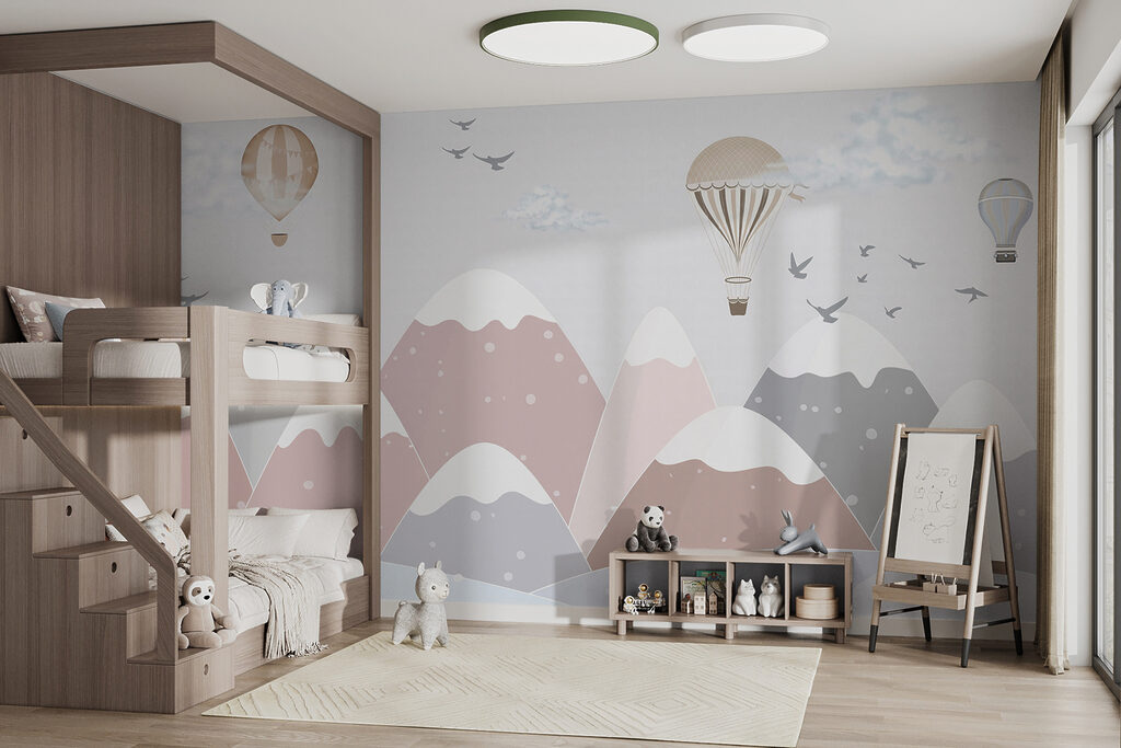 Luchtballonnen boven roze bergen — interieur 3