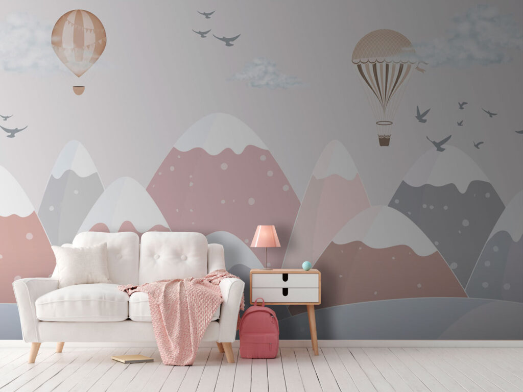 Luchtballonnen boven roze bergen — interieur 1