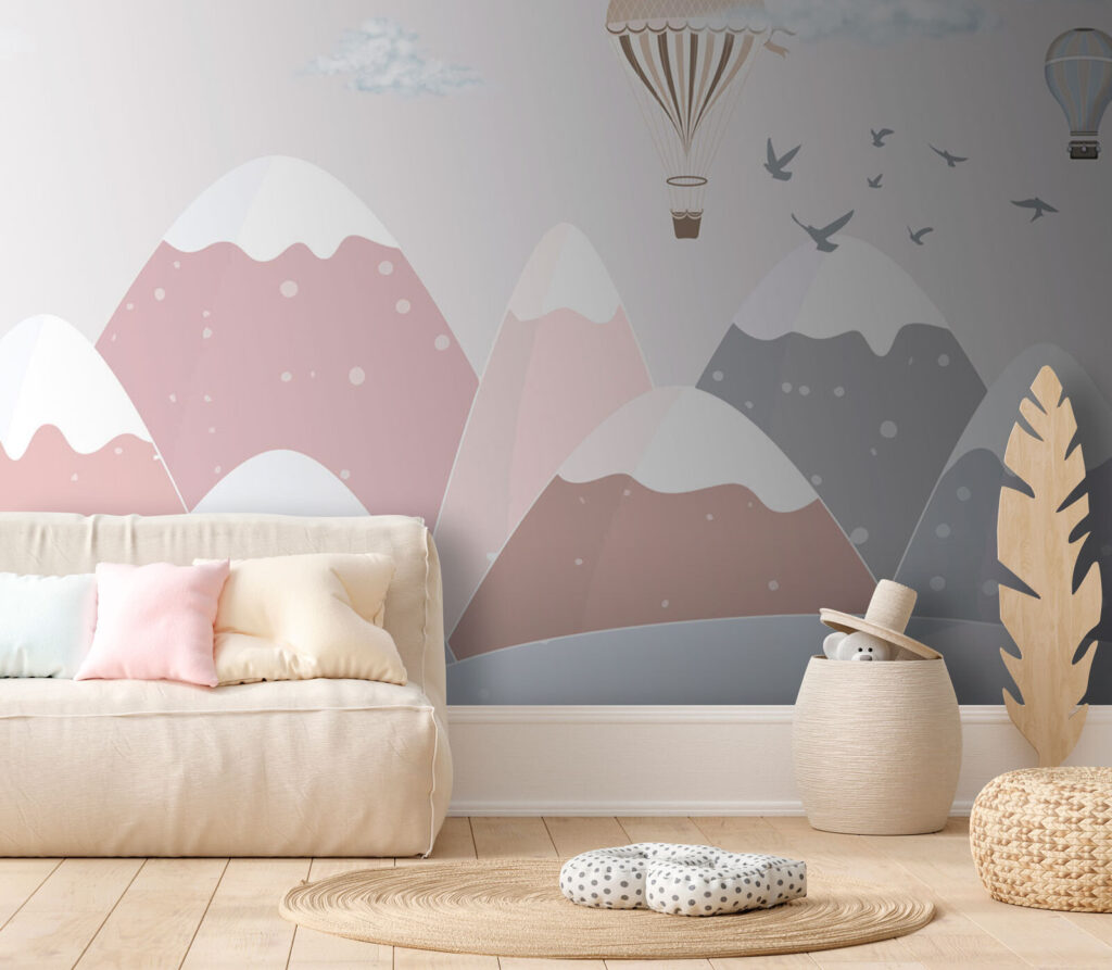 Luchtballonnen boven roze bergen — interieur 2