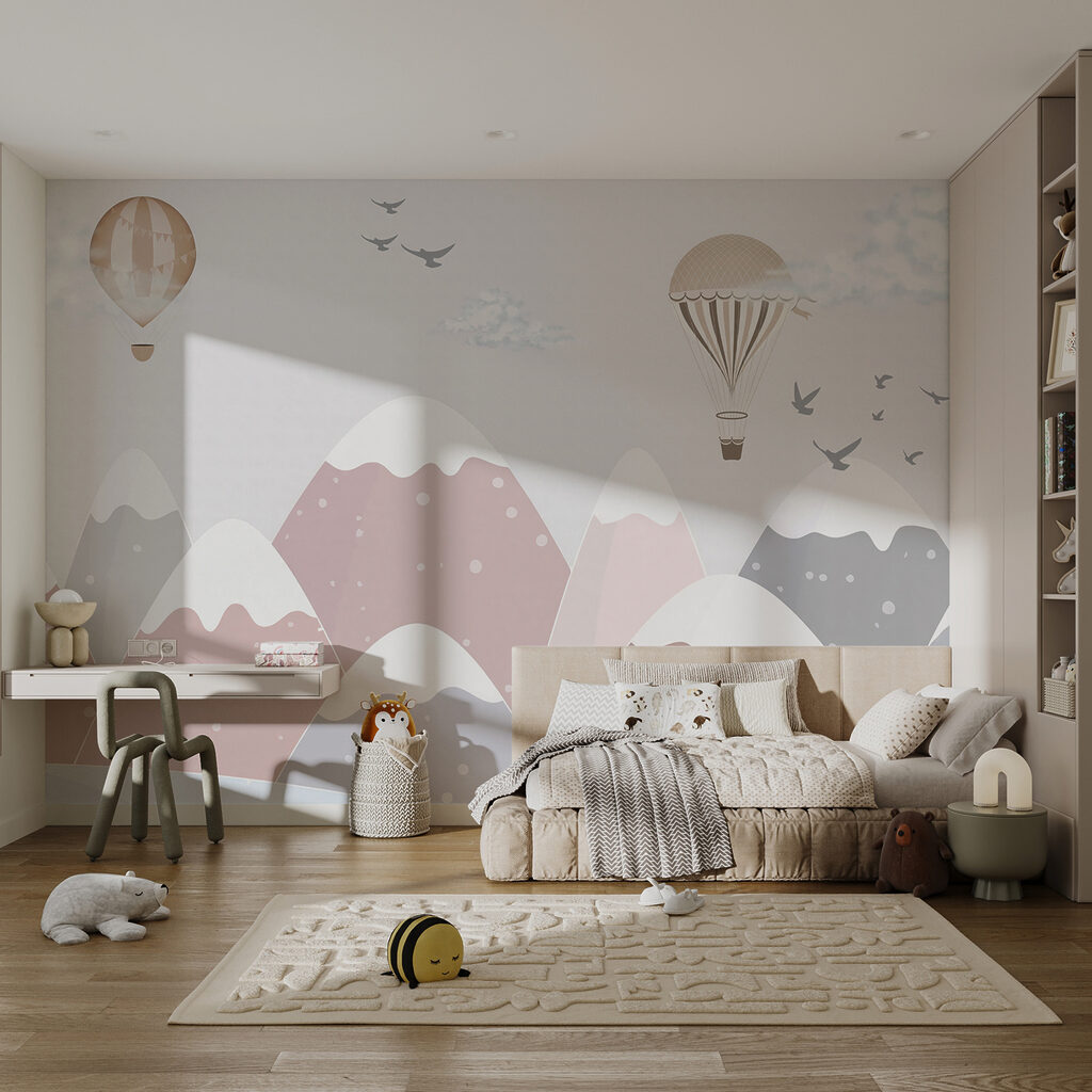 Luchtballonnen boven roze bergen — interieur 4
