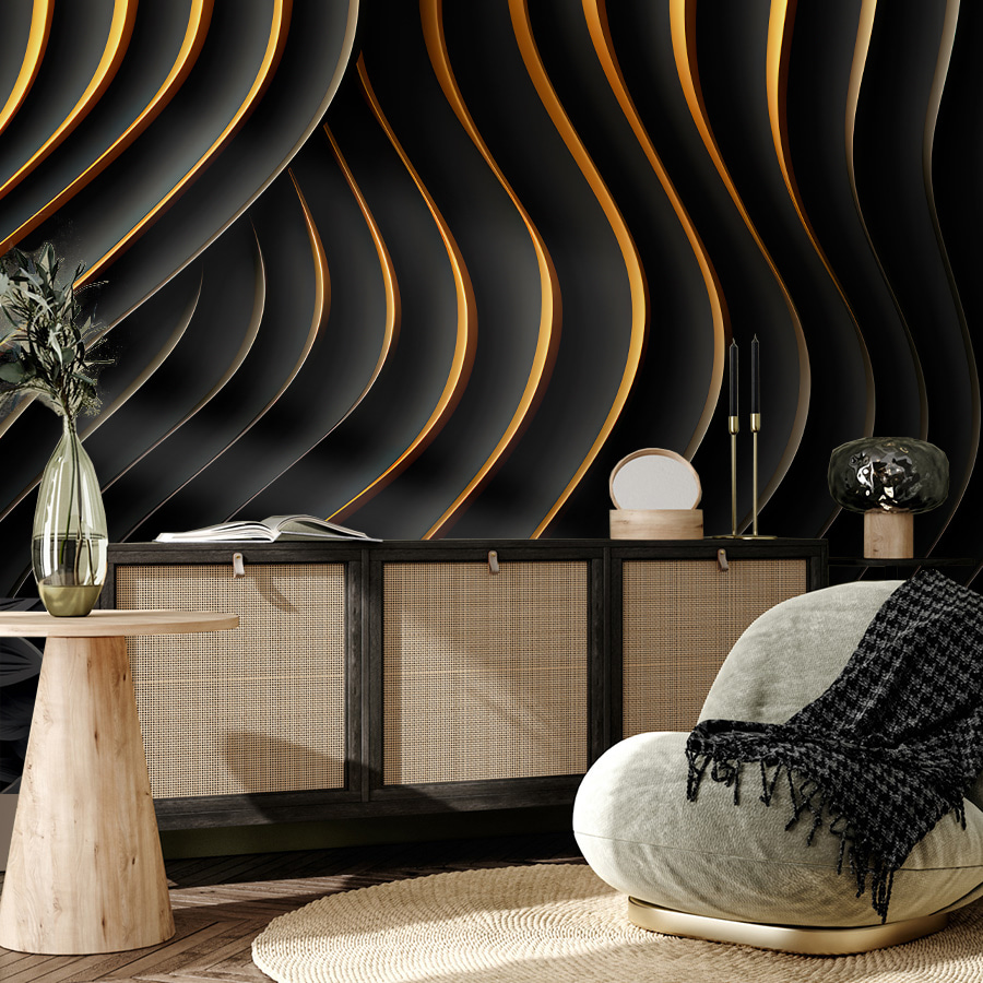 Zwarte golven met goudranden — interieur 2