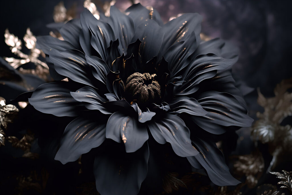 Elegant bloemstuk met donkere bloemen in volle bloei — volledig ontwerp