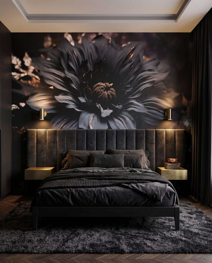 Een bloem in nachtblauw in een interieur