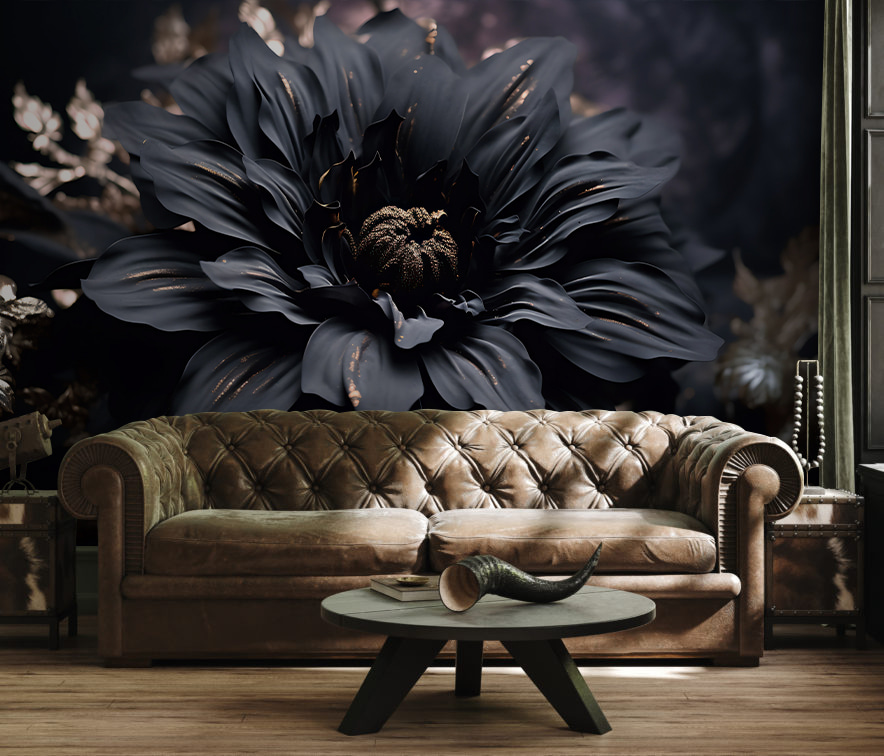 Elegant bloemstuk met donkere bloemen in volle bloei — interieur 2