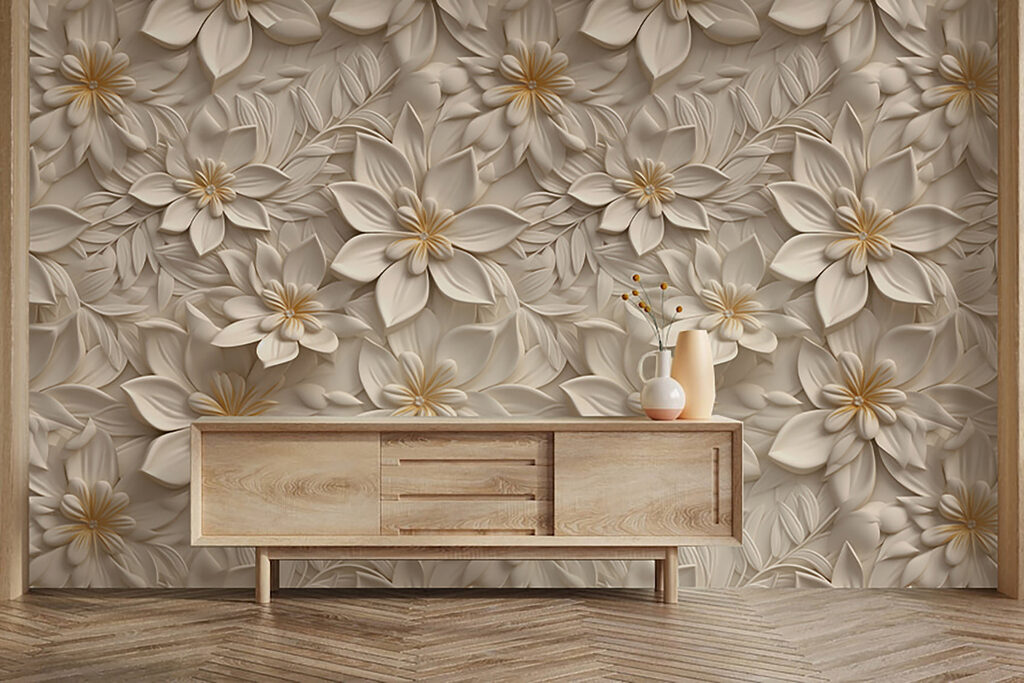 Bloemreliëf in roomwit — interieur 7