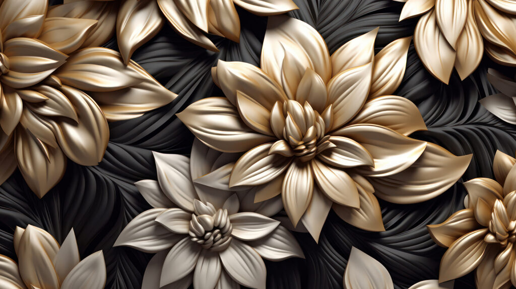 Gouden bloemen boven zwart — volledig ontwerp