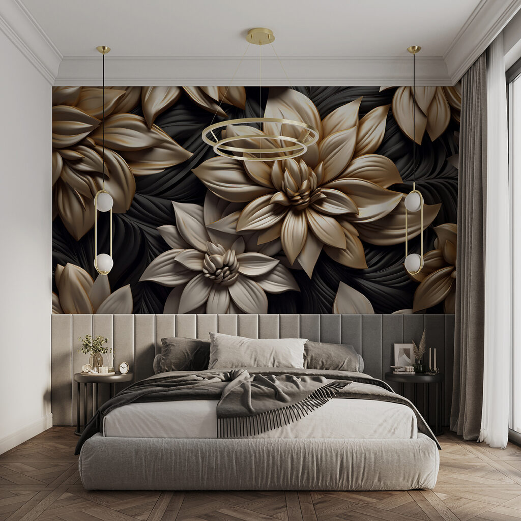 Gouden bloemen boven zwart — interieur 4