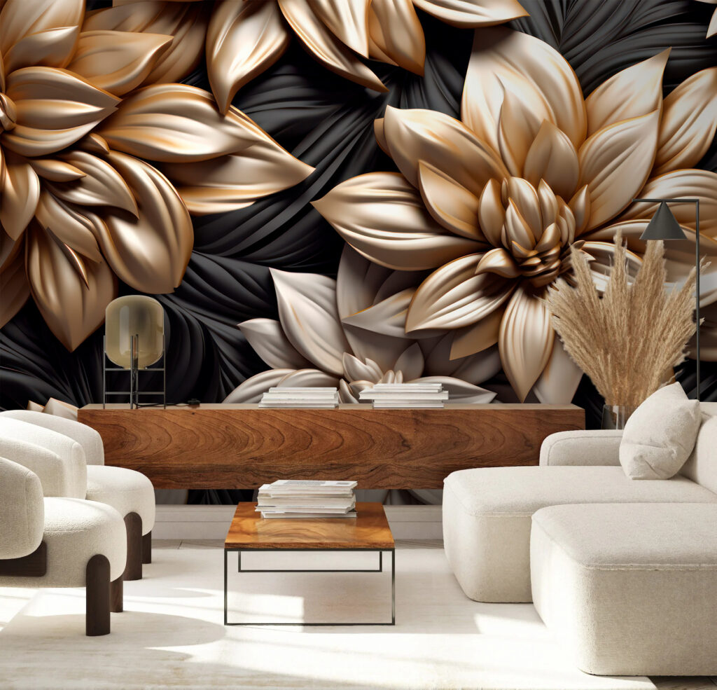 Gouden bloemen boven zwart — interieur 1