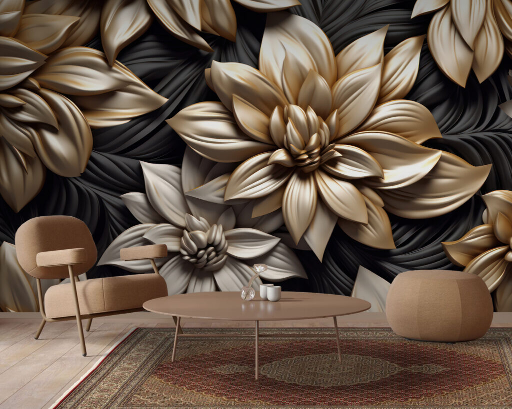 Gouden bloemen boven zwart — interieur 3