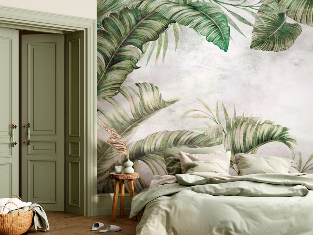 Palmbladeren omlijsten verweerd wit — interieur 1