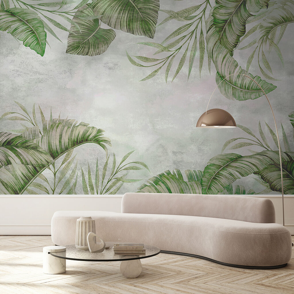 Palmbladeren omlijsten verweerd wit — interieur 5