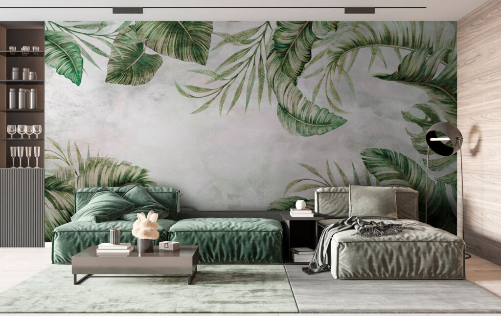 Palmbladeren omlijsten verweerd wit — interieur 2
