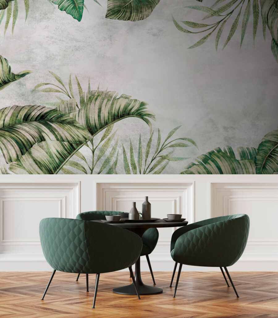 Palmbladeren omlijsten verweerd wit — interieur 3
