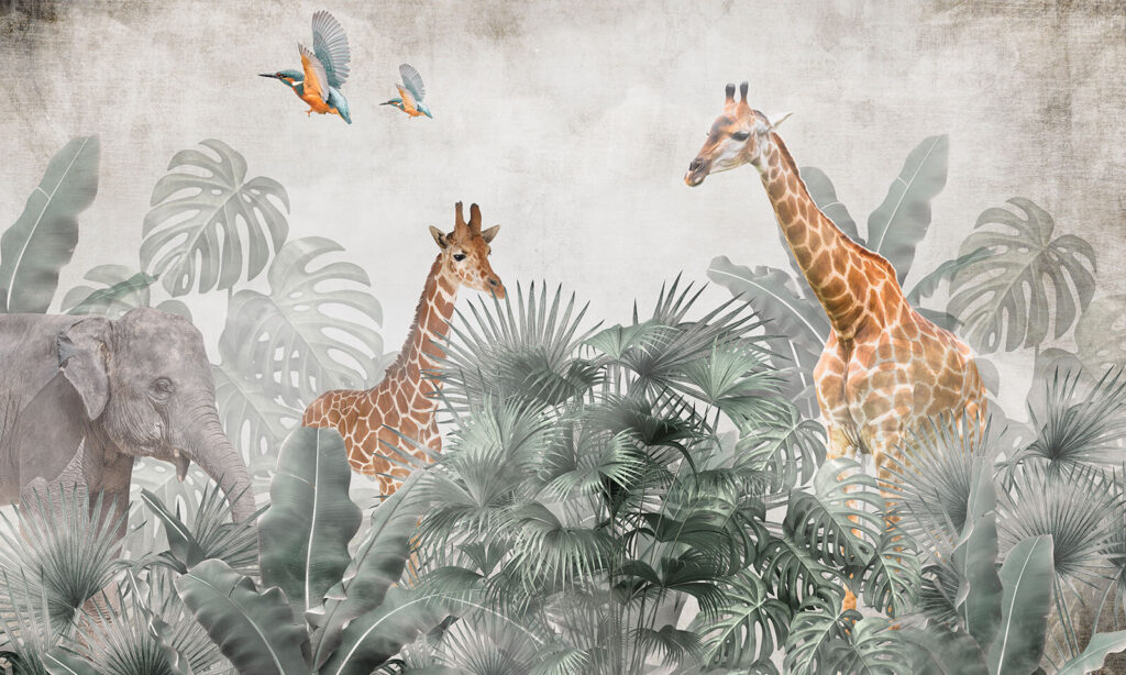 Giraffen in een palmvallei — volledig ontwerp