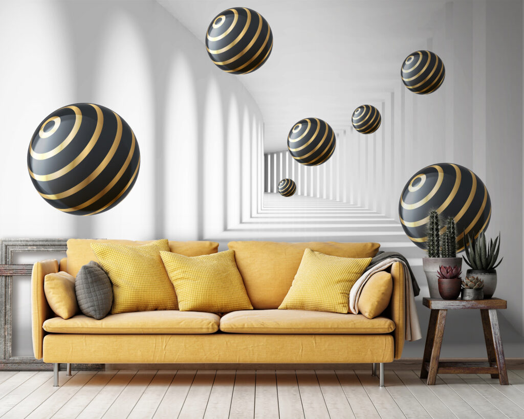 Gestreepte bollen zweven in witte gang — interieur 6