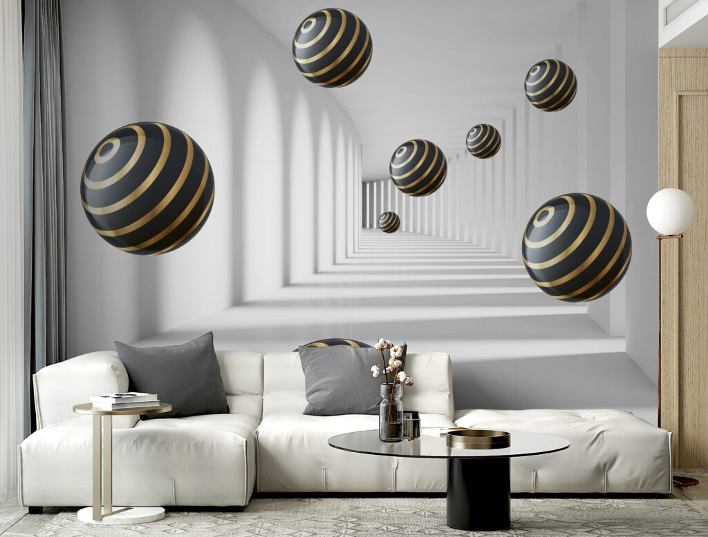 Gestreepte bollen zweven in witte gang — interieur 5