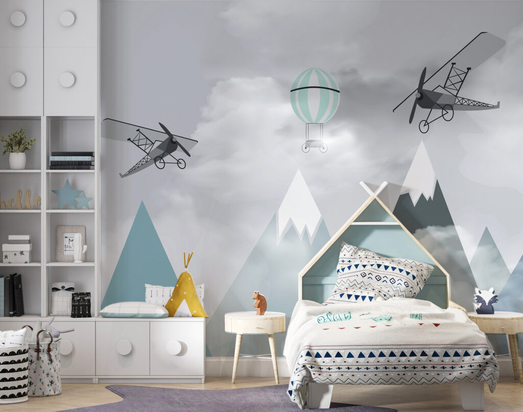 Vliegtuigjes boven turquoise berglagen — interieur 1