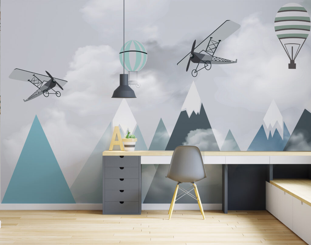 Vliegtuigjes boven turquoise berglagen — interieur 4