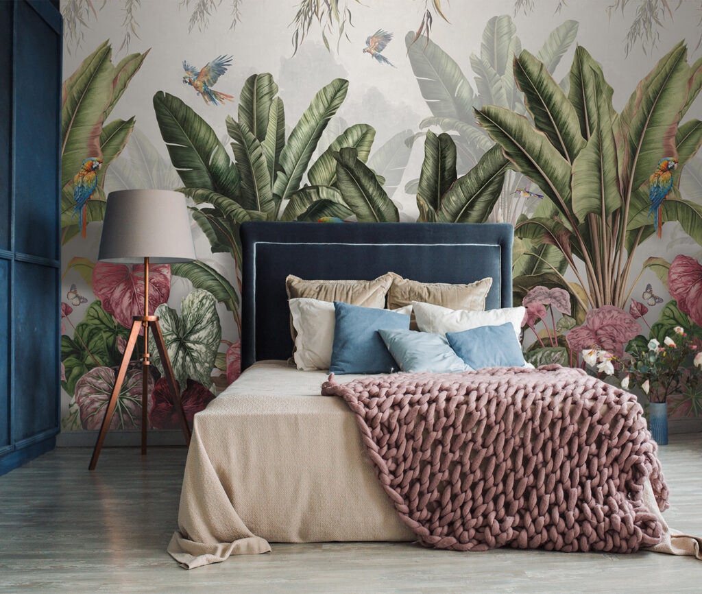Papegaaien in herhaalde jungletuin — interieur 1