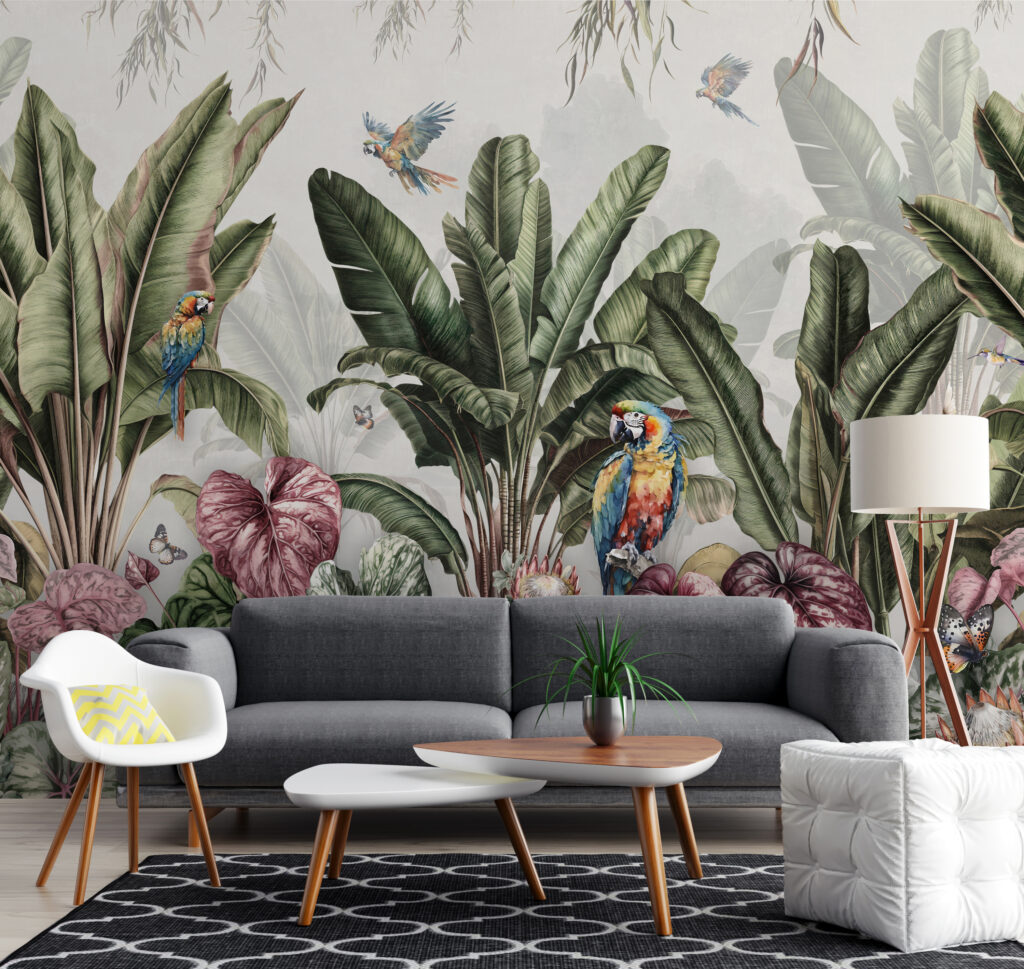 Papegaaien in herhaalde jungletuin — interieur 3