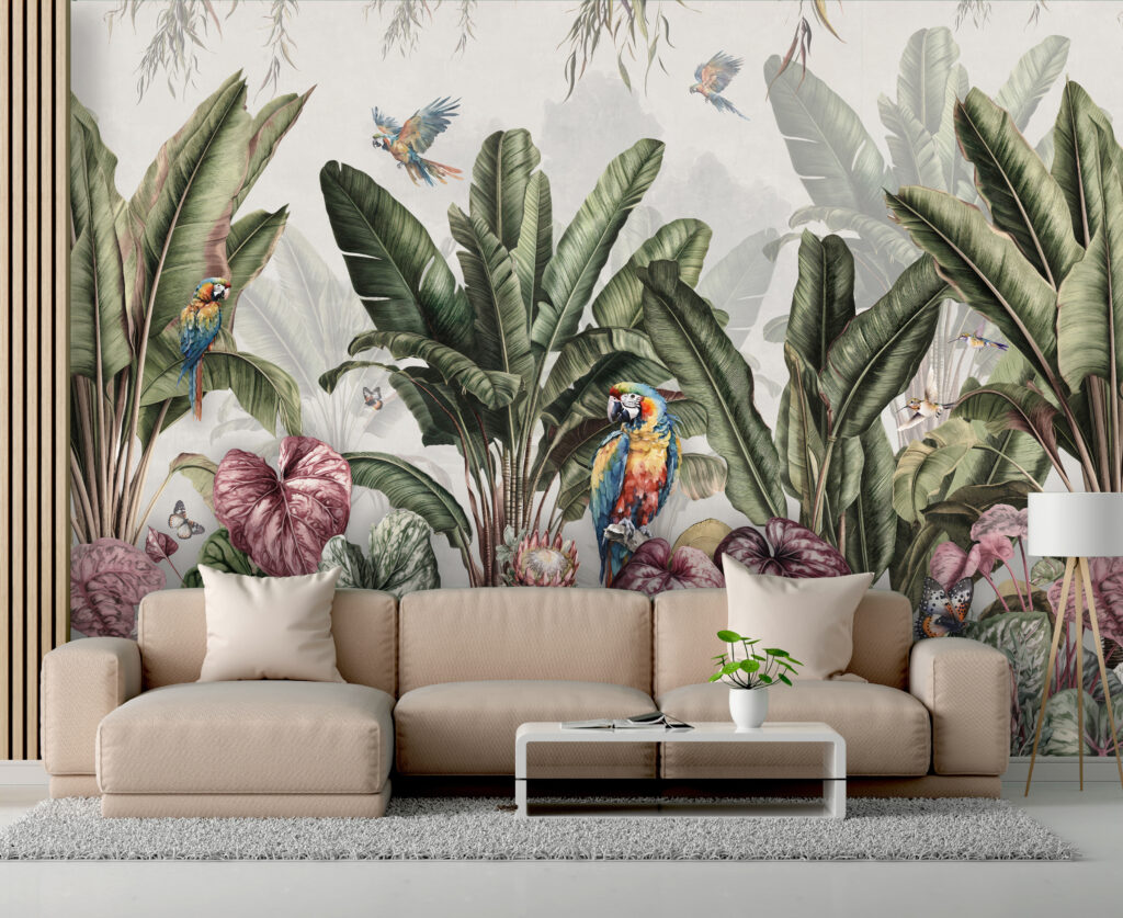 Papegaaien in herhaalde jungletuin — interieur 4