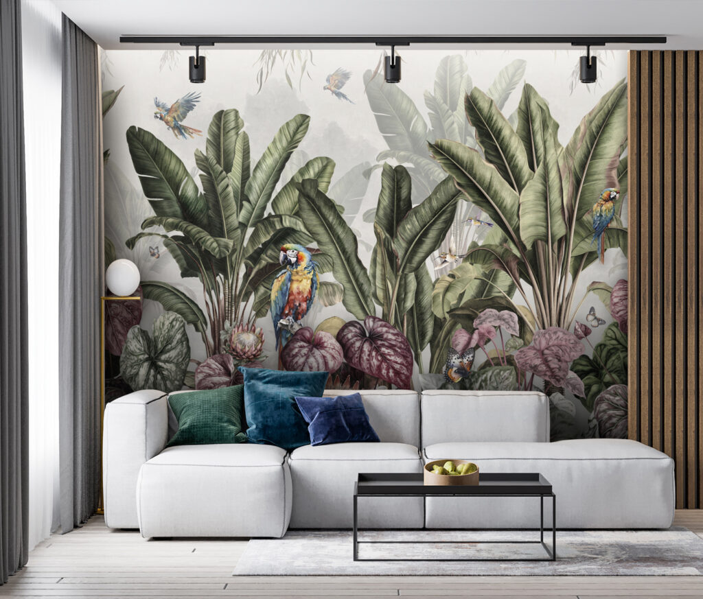 Papegaaien in herhaalde jungletuin — interieur 5