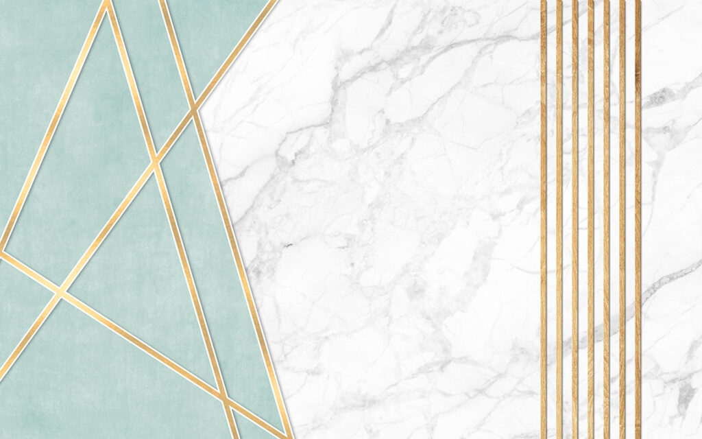 Goudlijnen langs turquoise driehoek — volledig ontwerp