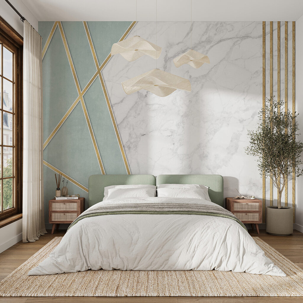 Goudlijnen langs turquoise driehoek — interieur 5