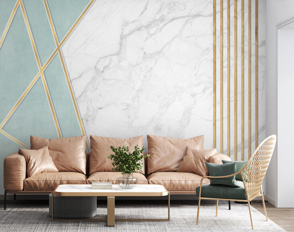 Goudlijnen langs turquoise driehoek — interieur 1