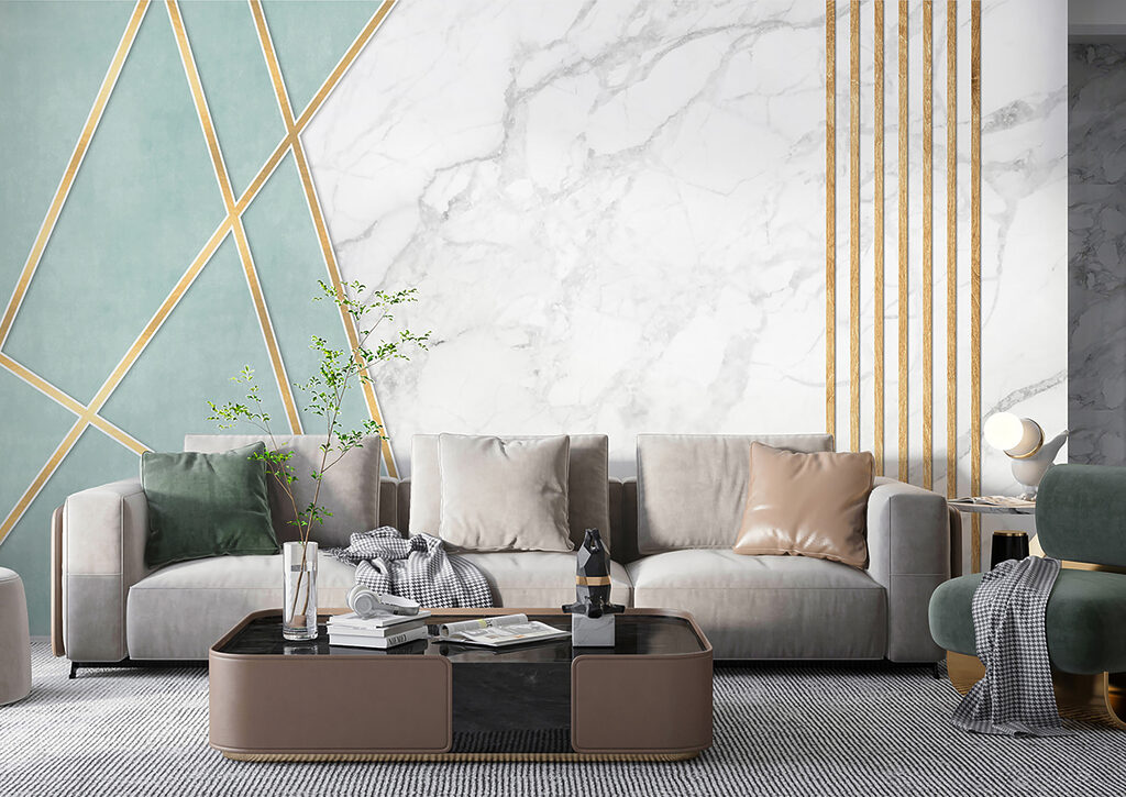 Goudlijnen langs turquoise driehoek — interieur 6
