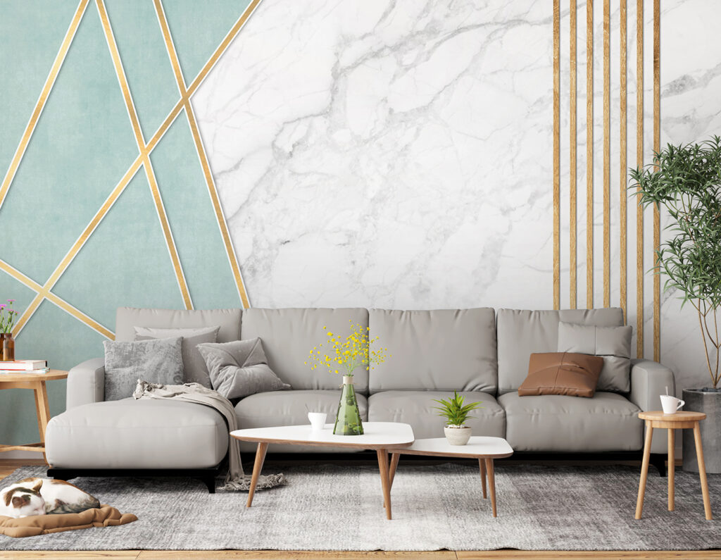 Goudlijnen langs turquoise driehoek — interieur 3