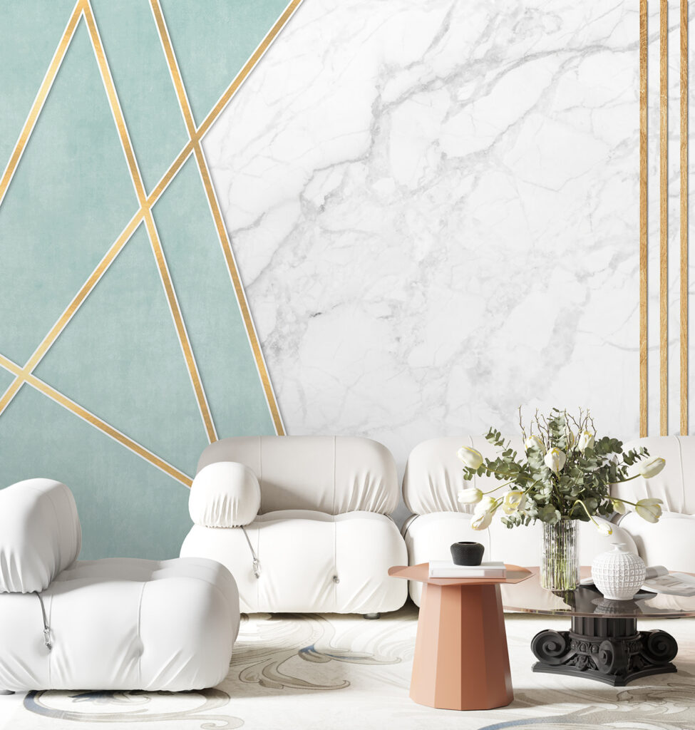 Goudlijnen langs turquoise driehoek — interieur 4