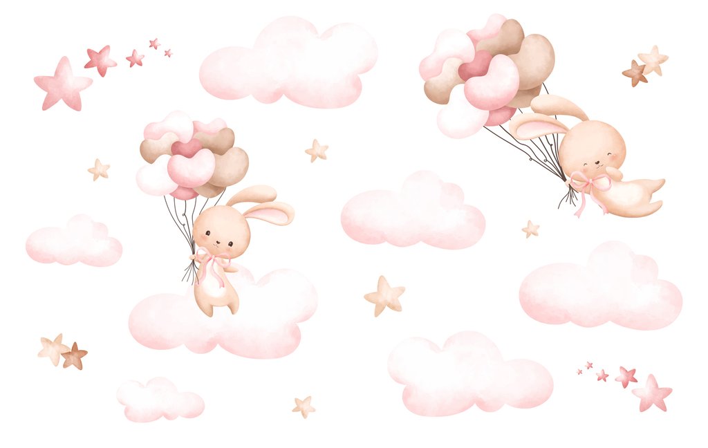 Konijntjes boven roze wolken — volledig ontwerp