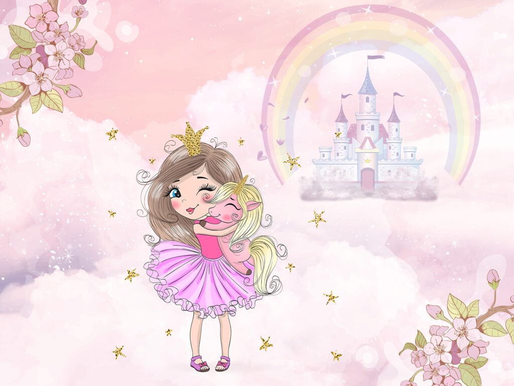 Prinses bij regenboogkasteel — volledig ontwerp