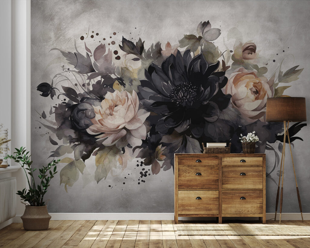 Donkere bloemen op verfwit — interieur 1