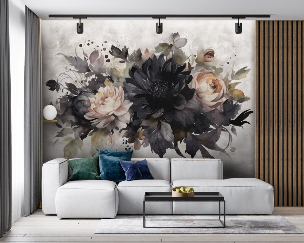 Donkere bloemen op verfwit — interieur 2