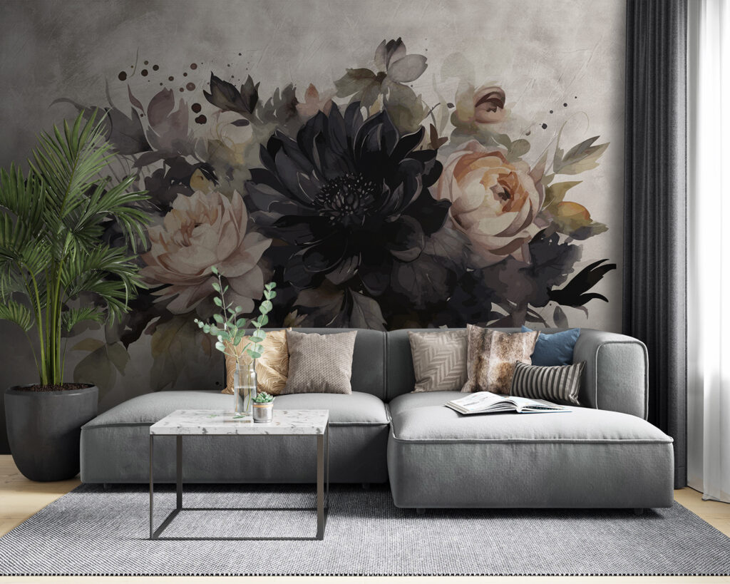 Donkere bloemen op verfwit — interieur 3