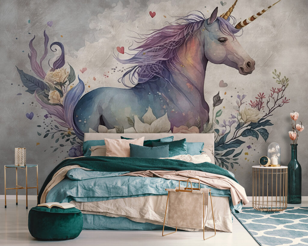 Eenhoorn tussen rozen, veren — interieur 1